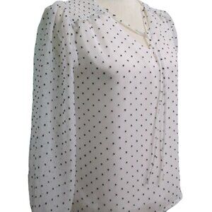 Beacon Apparel Peasant Long Sleeve V-Neck Blouse-White/Black-SP-NWT